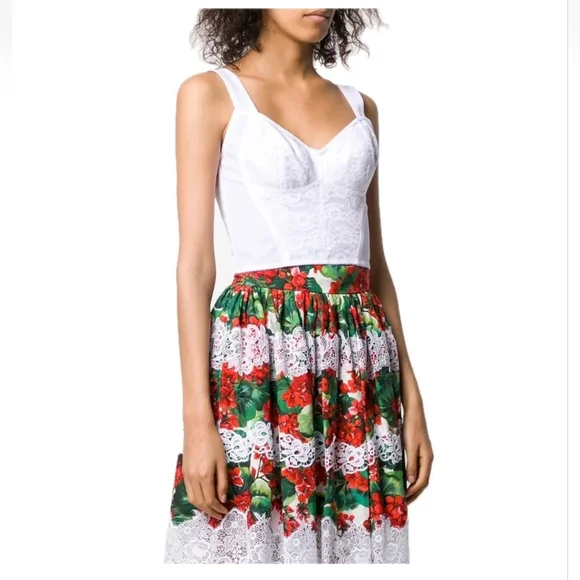 DOLCE & GABBANA Portofino Popli Geranium Floral Lace Skirt Sz 40/US 8 10 Medium - Picture 9 of 11